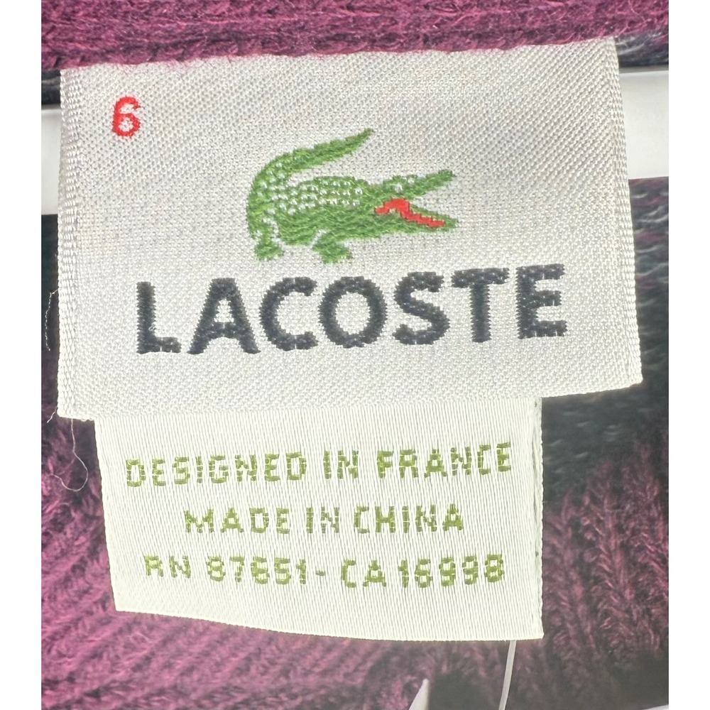 Lacoste Mens Wool Blend Geometric Diamond V-Neck Sweater Cherry GG1406 Size 6 - Picture 6 of 8